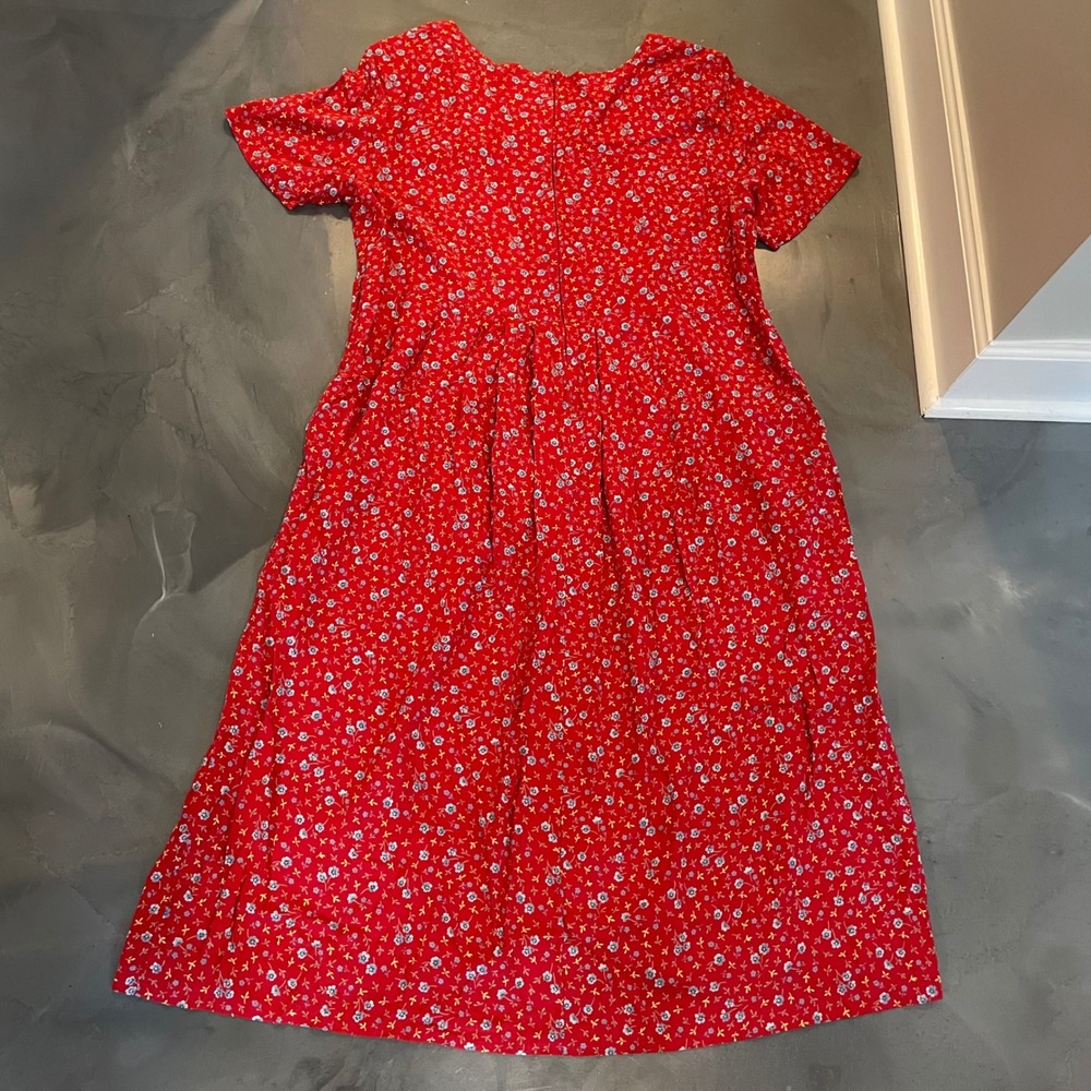Erika Woman Red Floral Midi Dress Cottagecore 2X Pockets Prairie Plus Size - Picture 8 of 10